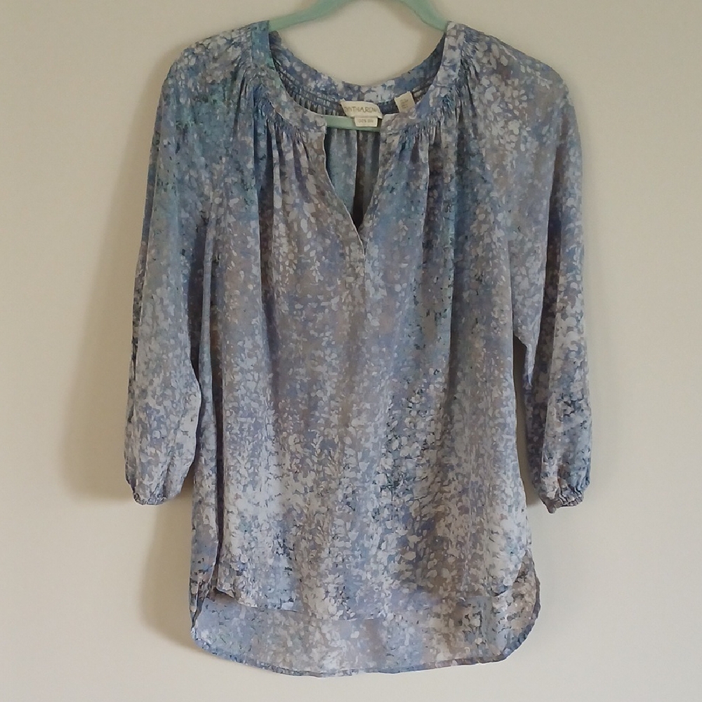 Cynthia Rowley Watercolor Women's Blue Patterned Top Small